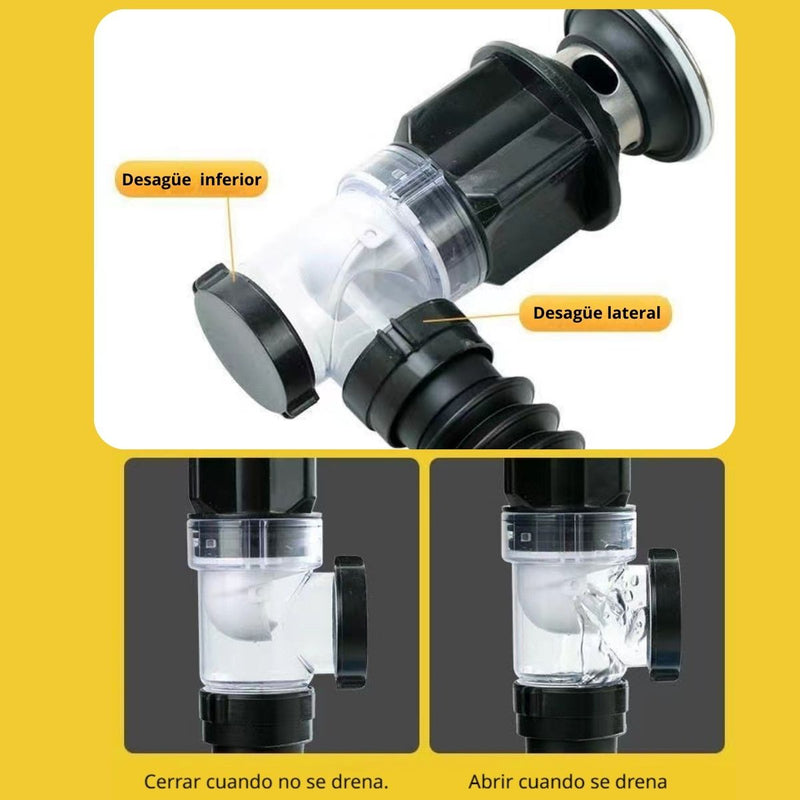 Trampa Para Desagüe Antiolor Flexible. Sifón Para Fregadero Y Lavamanos. Apertura de 30-32 mm, extensible de 45-80 cm (negro)