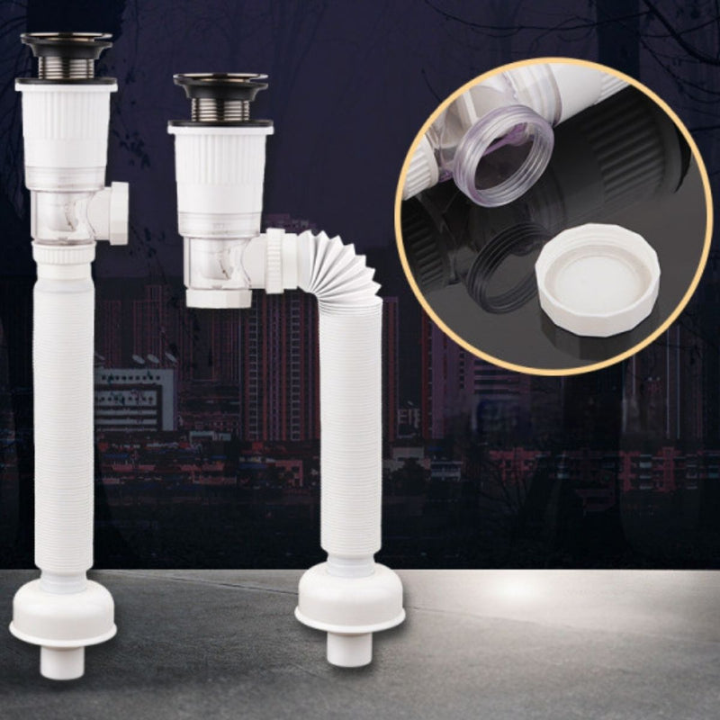 Trampa Para Desagüe Antiolor Flexible. Sifón de Fregadero Y Lavamanos Extensible. Apertura de 30-32 mm, extensible de 45-80 cm (Blanco)