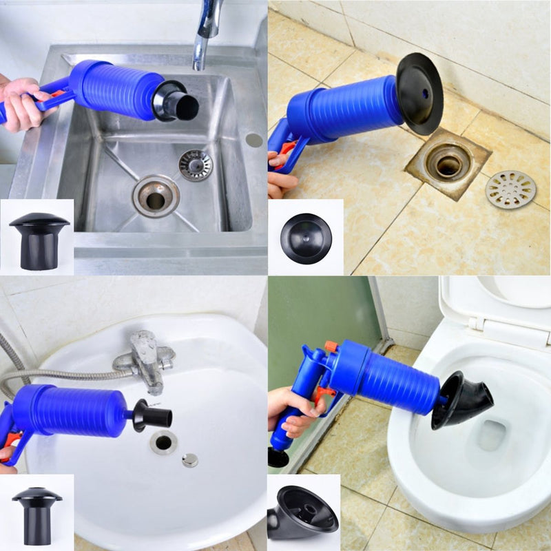 Destapador despacaños De Inodoro De Alta Presión. Neumático Potente Para Baño, Cocina Y Drenajes Con Cabezales Intercambiables.