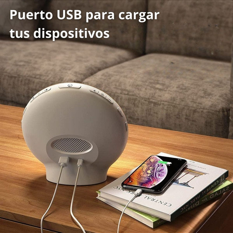Lampara De Mesa De Noche LED Con Despertador. Reloj Con 7 Tonos de Luz Y Radio FM Con Sonidos Naturales Y Puerto USB Para Cargar El Teléfono.