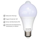 Foco Led Con Sensor De Movimiento Infrarrojo PIR De Amplio Voltaje. Bombillo E27 Ideal Para Pasillos, Escaleras, Corredores. 9W