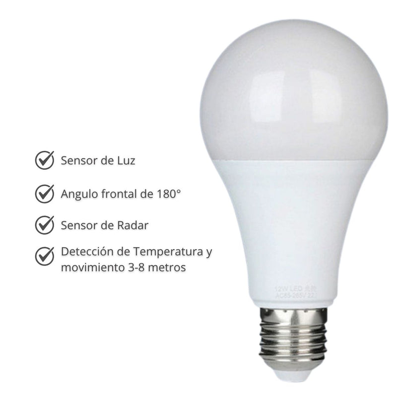 Foco Led Con Sensor De Luz fotocelda Automático E27. Bombillo Con Sensor de Movimiento Ideal Para Exteriores, Pasillos, Garajes, Patios, Entradas. 9w