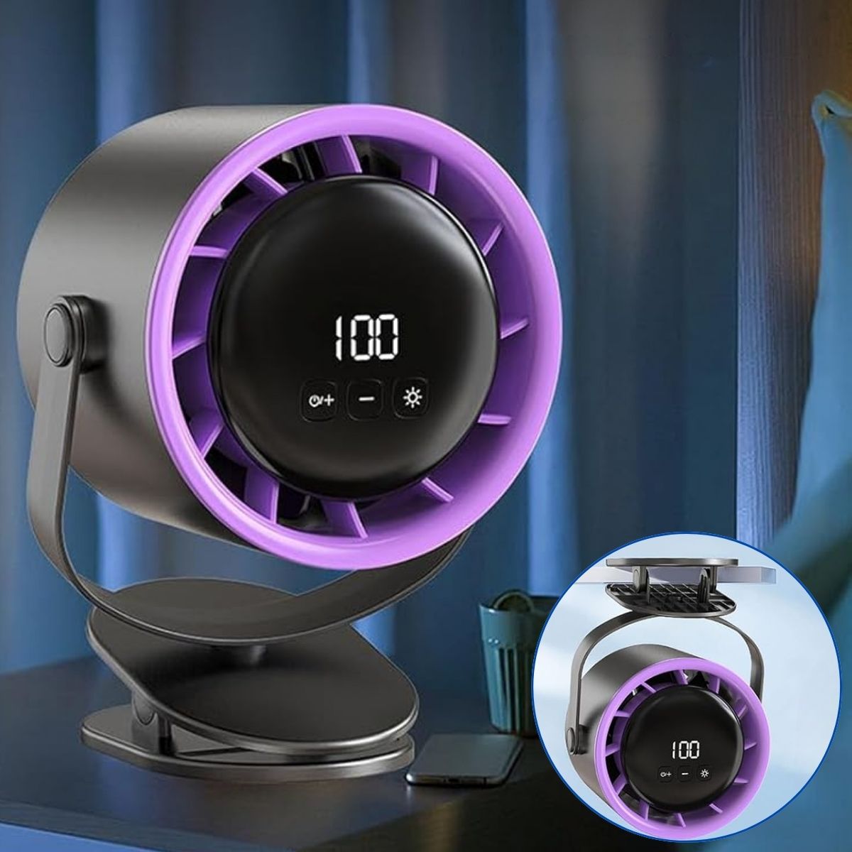 Abanico Recargable De Escritorio De 6" Con Y Pantalla LED. Ventilador Portátil De 100 Velocidades Y Motor Ice Feel. 7V. 5W