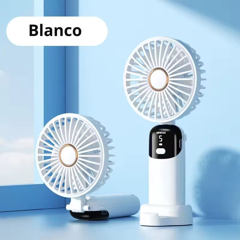 Abanico De Mano Portátil Recargable USB 20000mAh Ultra Silencioso Con Base De 5 Velocidades Y Batería De 15 Horas de Duración. Color Blanco