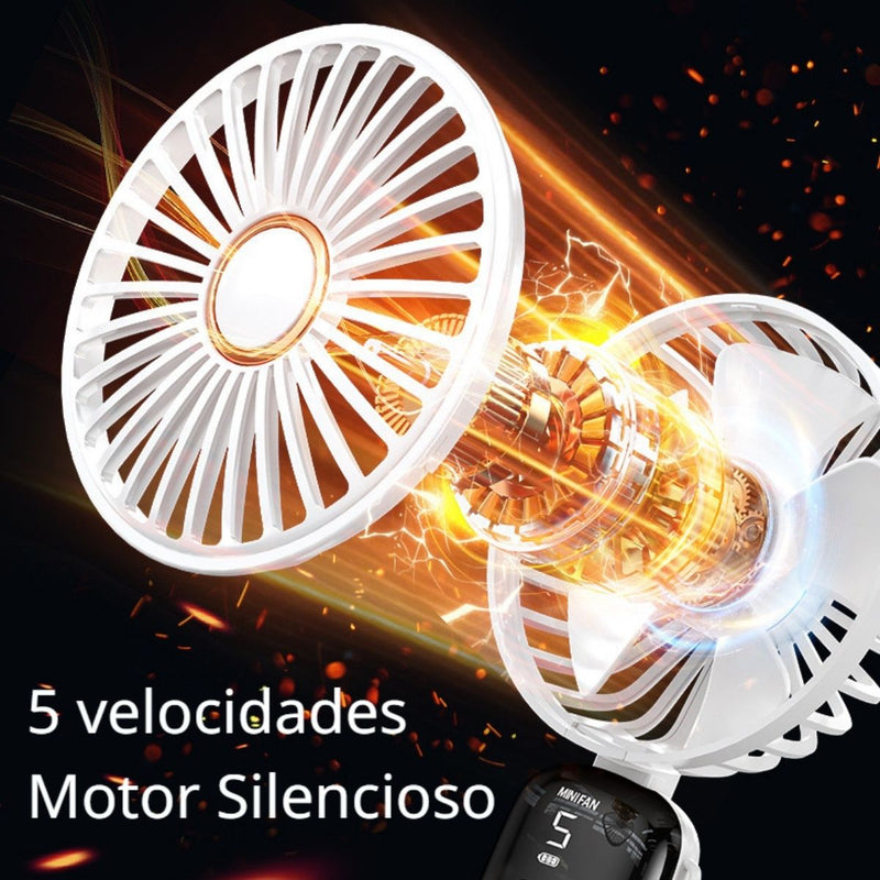 Abanico De Mano Portátil Recargable USB 20000mAh Ultra Silencioso Con Base De 5 Velocidades Y Batería De 15 Horas de Duración. Color Blanco