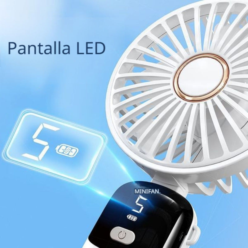 Abanico De Mano Portátil Recargable USB 20000mAh Ultra Silencioso Con Base De 5 Velocidades Y Batería De 15 Horas de Duración. Color Blanco