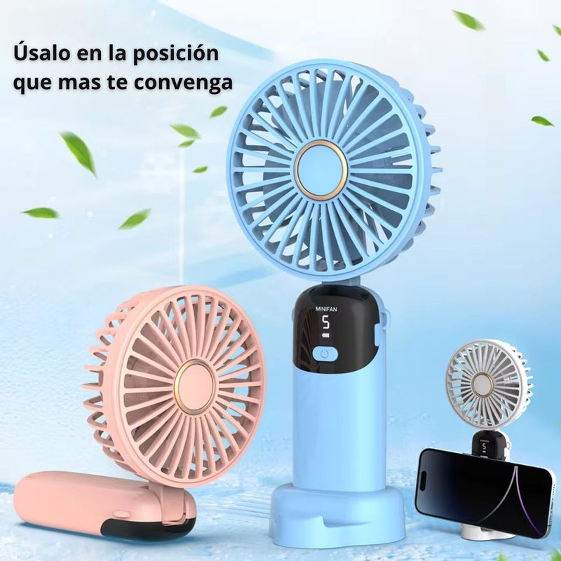 Abanico De Mano Portátil Recargable USB 20000mAh Ultra Silencioso Con Base De 5 Velocidades Y Batería De 15 Horas de Duración. Color Azul