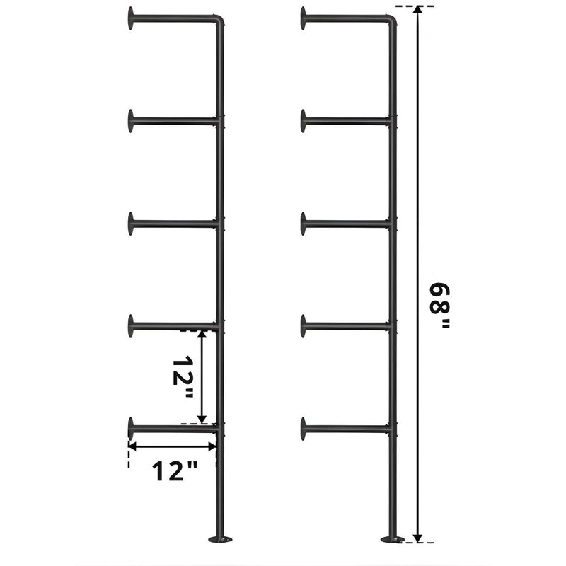 Repisas Estante Flotante Industrial De Tubos de Hierro (60x30 cm) x (173cm alto) Con Repisas De Madera 24"x12”Para Pared.