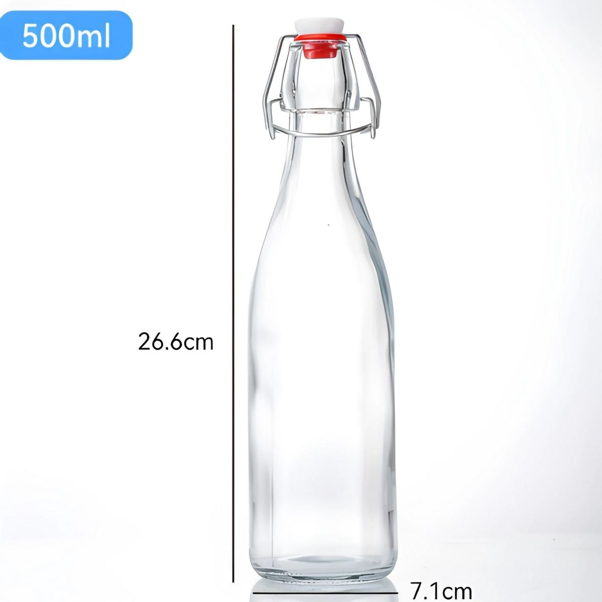 Botella De Vidrio Transparente Con Tapa Hermética Abatible. 500 ml