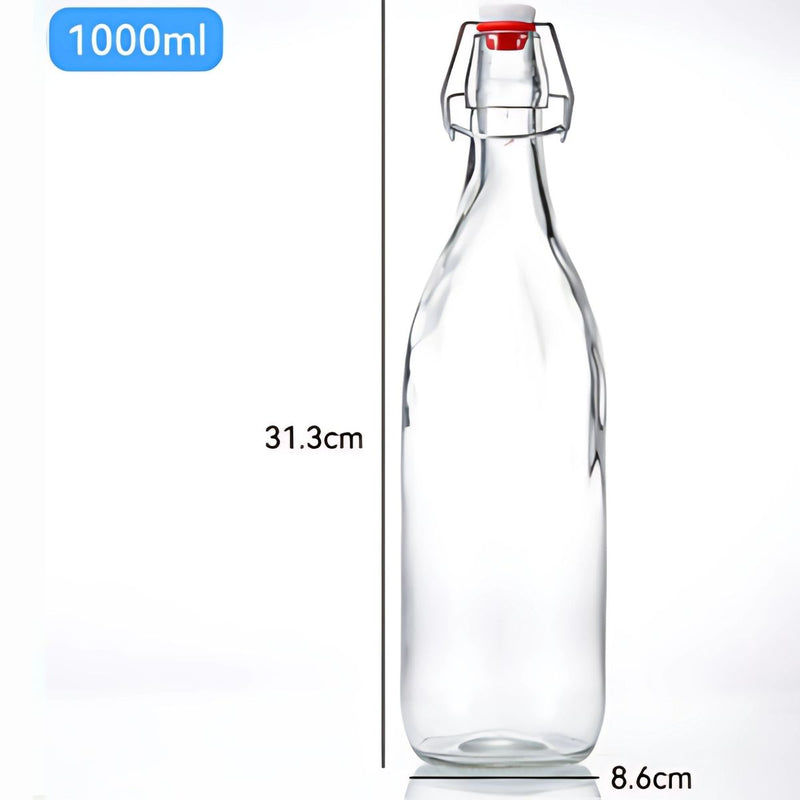 Botella De Vidrio Transparente Con Tapa Hermética Abatible. 1000 ml