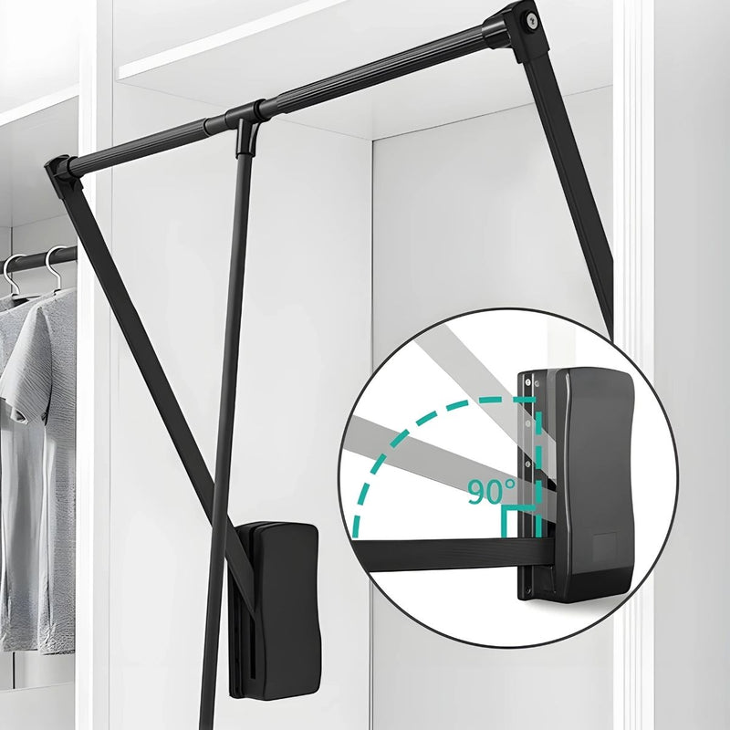 Closet tubo Con Sistema De Elevación Ajustable 70-93cm (27.5”-36”). Color Negro Barra De Ropa Abatible con doble buffer