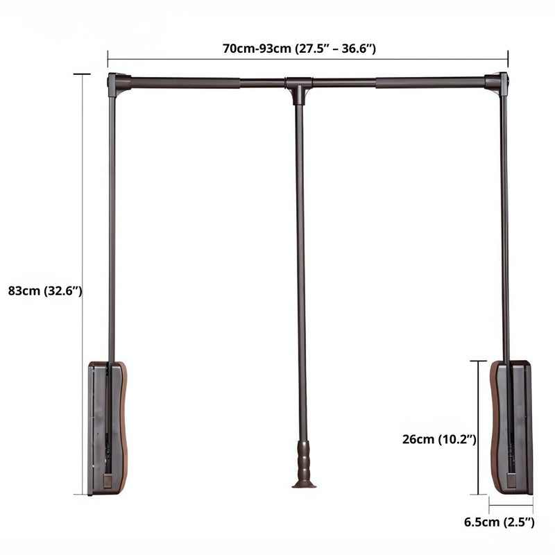 Closet tubo Con Sistema De Elevación Ajustable 70-93cm (27.5”-36”). Color Negro Barra De Ropa Abatible con doble buffer
