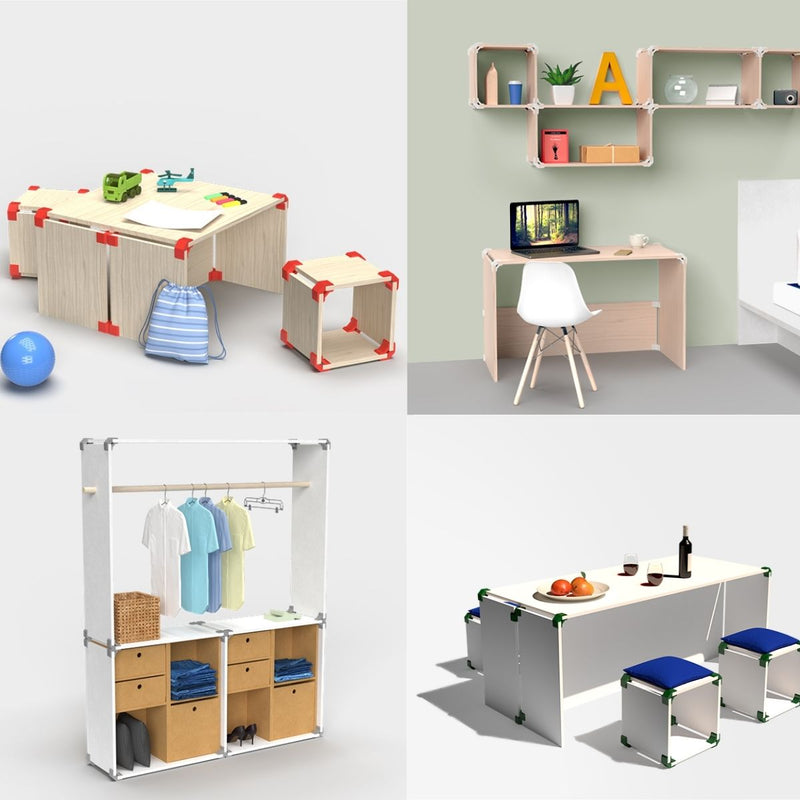 Abrazadera Conector Esquinero De Ensamblaje Para Muebles De Madera Sin Perforación. Para 14 a 21 mm de grosor. Color Negro. (4 Unds.)