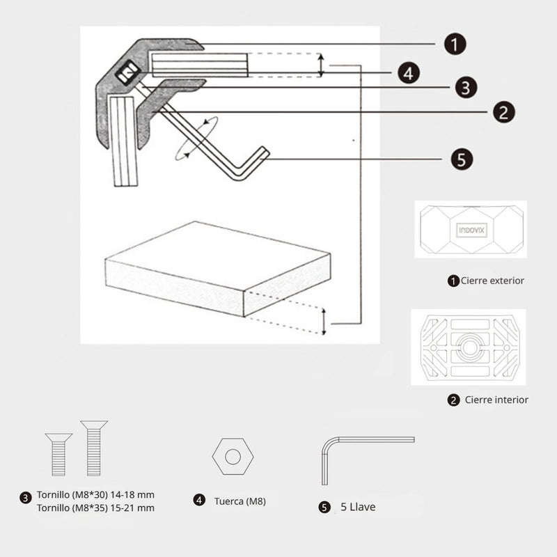 Abrazadera Conector Esquinero De Ensamblaje Para Muebles De Madera Sin Perforación. Para 14 a 21 mm de grosor Color rojo. (4 Unds)