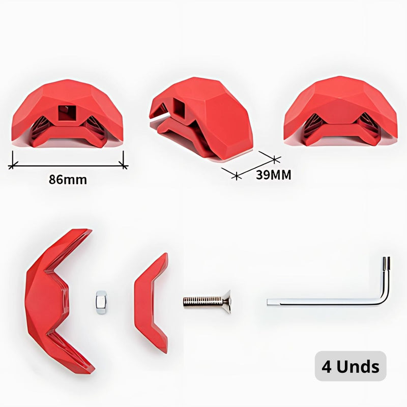 Abrazadera Conector Esquinero De Ensamblaje Para Muebles De Madera Sin Perforación. Para 14 a 21 mm de grosor Color rojo. (4 Unds)