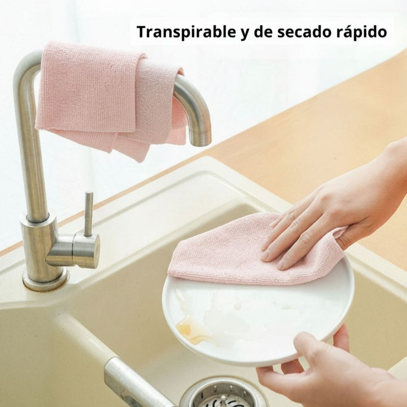 Paños De Microfibra (Set De 20 Unids). 22×28cm Rosado. Trapos De Limpieza Absorbentes.
