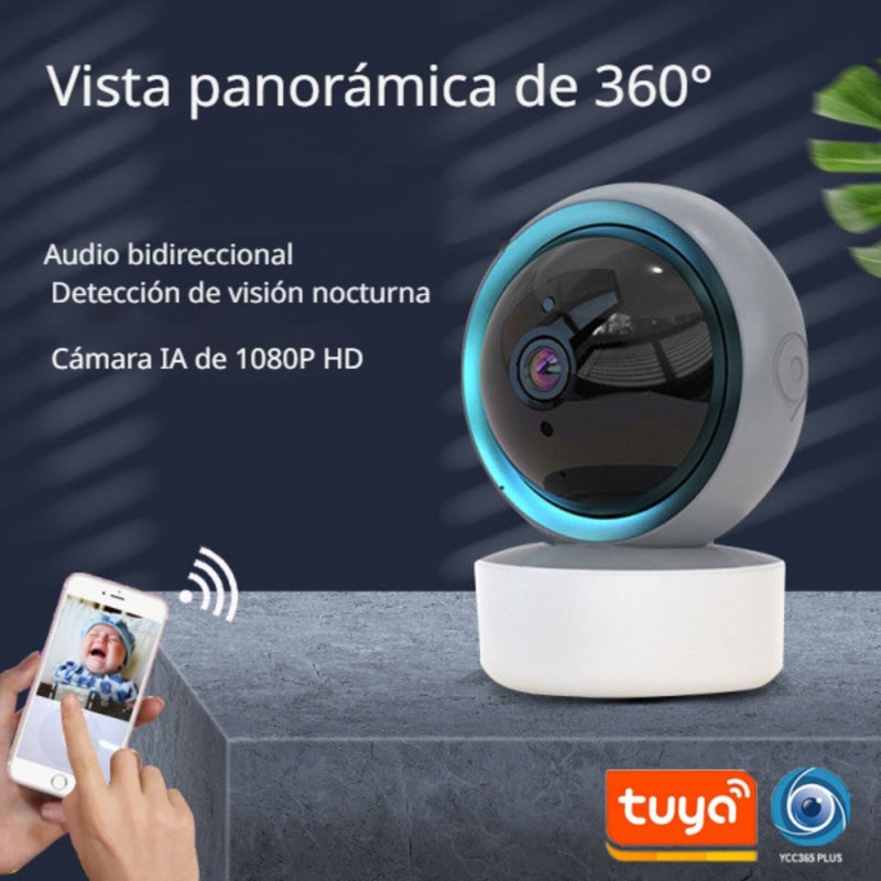 Cámara De Seguridad CCTV Wifi Inteligente. Cámara de Video Full HD 1080P 360° Con Visión Nocturna. Acceso Con App YCC365 Y Tuya.