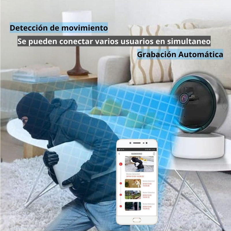 Cámara De Seguridad CCTV Wifi Inteligente. Cámara de Video Full HD 1080P 360° Con Visión Nocturna. Acceso Con App YCC365 Y Tuya.