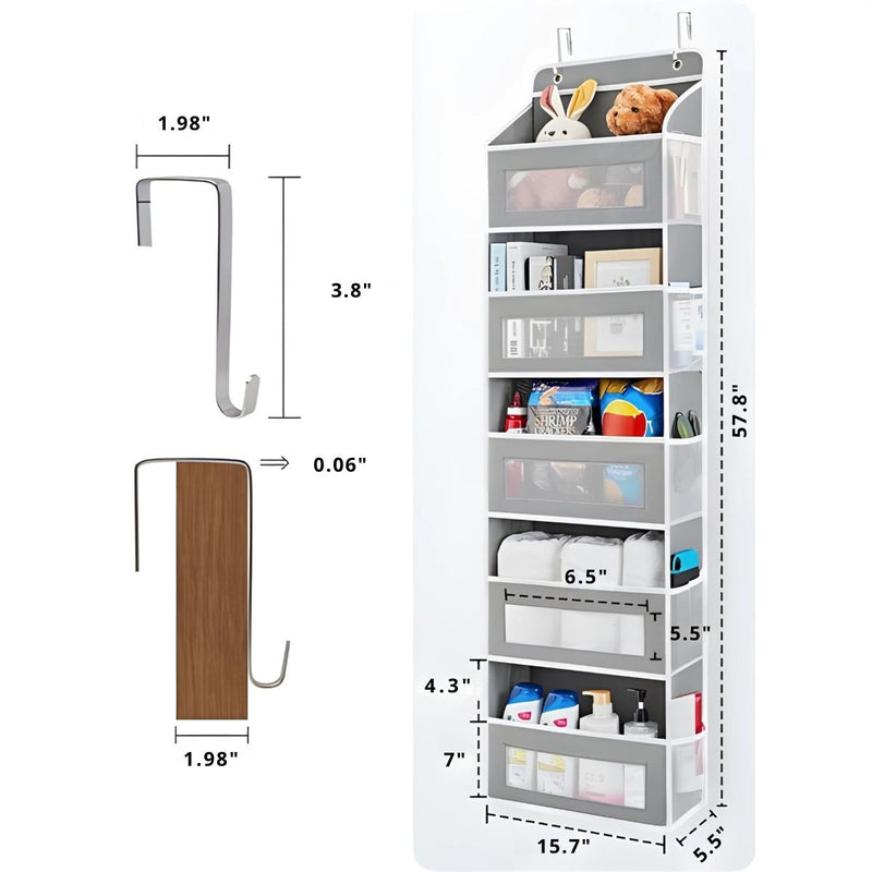 Organizador Colgante De Puerta Con Bolsillos Multiusos Para Baño, Cocina Y Habitación. 57.8” Largo x 15.7" Ancho. 5 niveles Color Gris
