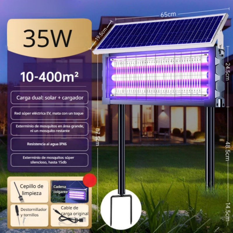 Lámpara Solar Mata Insectos Recargable. Antimosquitos 35W Triple Tubo UV Para Terrazas, Patios, Gazebos. Cobertura 400 m². 65x19.5x87.5cm.