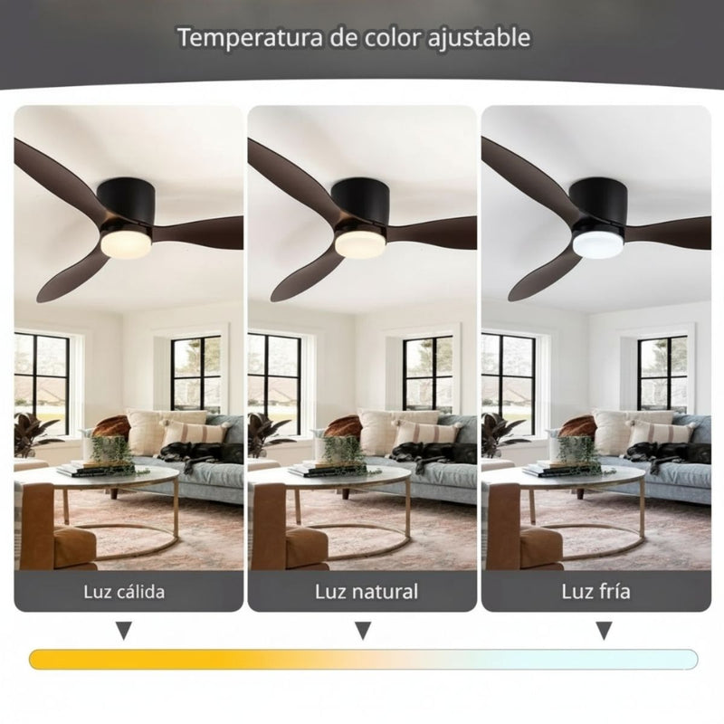 Abanico De Techo Con Lámpara. 3 tonos De Luz. 42'' Ventilador Con Control Remoto y APP. Fan 110V Color Chocolate.