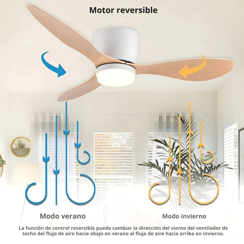 Abanico De Techo Con Lámpara. 3 Tonos De Luz. 42" Ventilador Con Control Remoto. Fan 110V Color Madera clara