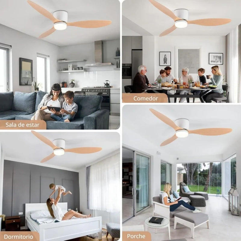 Abanico De Techo Con Lámpara. 3 Tonos De Luz. 42" Ventilador Con Control Remoto. Fan 110V Color Madera clara