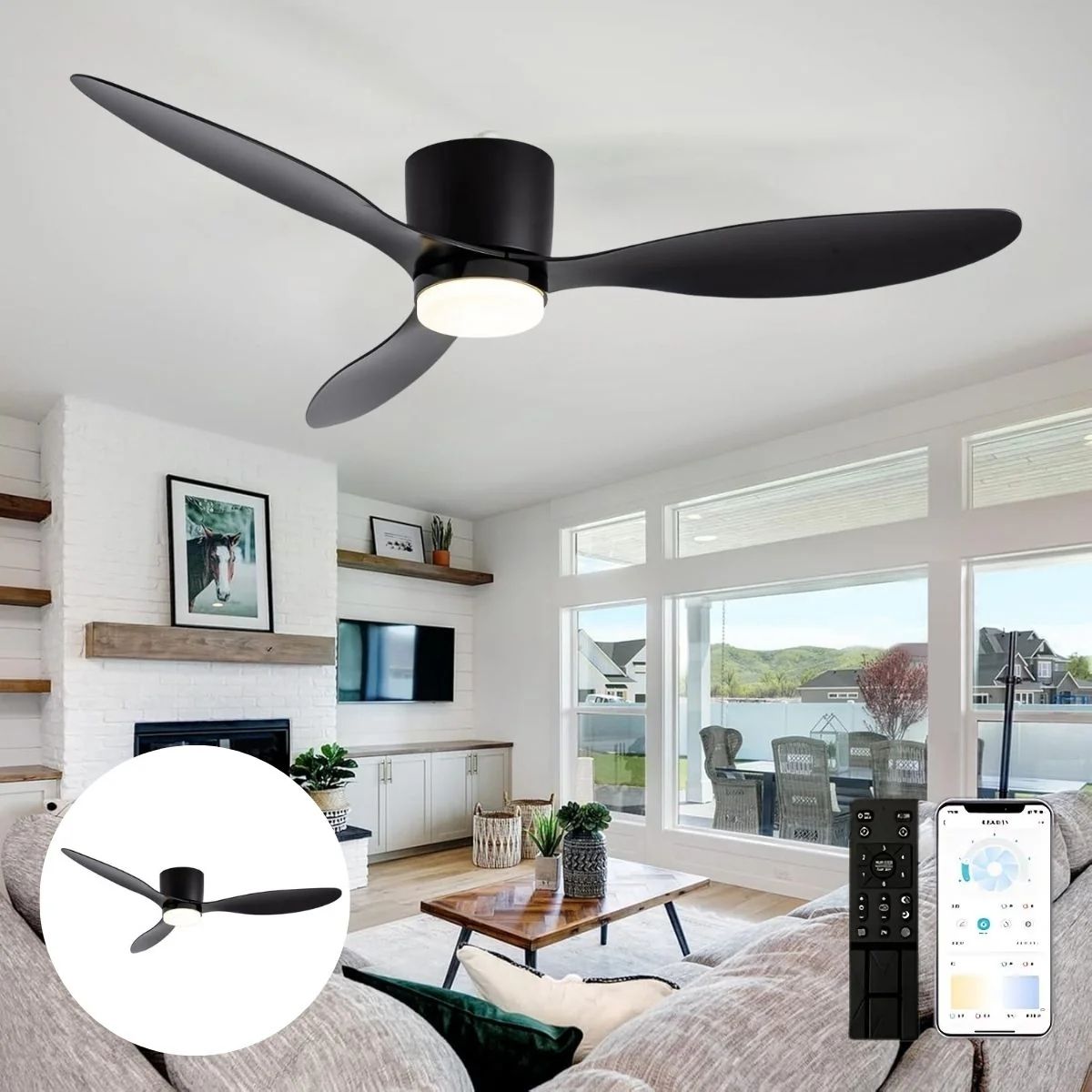 Abanico De Techo Con Lámpara. 3 Tonos De Luz. 42" Ventilador Con Control Remoto. Fan 110V Color Negro.