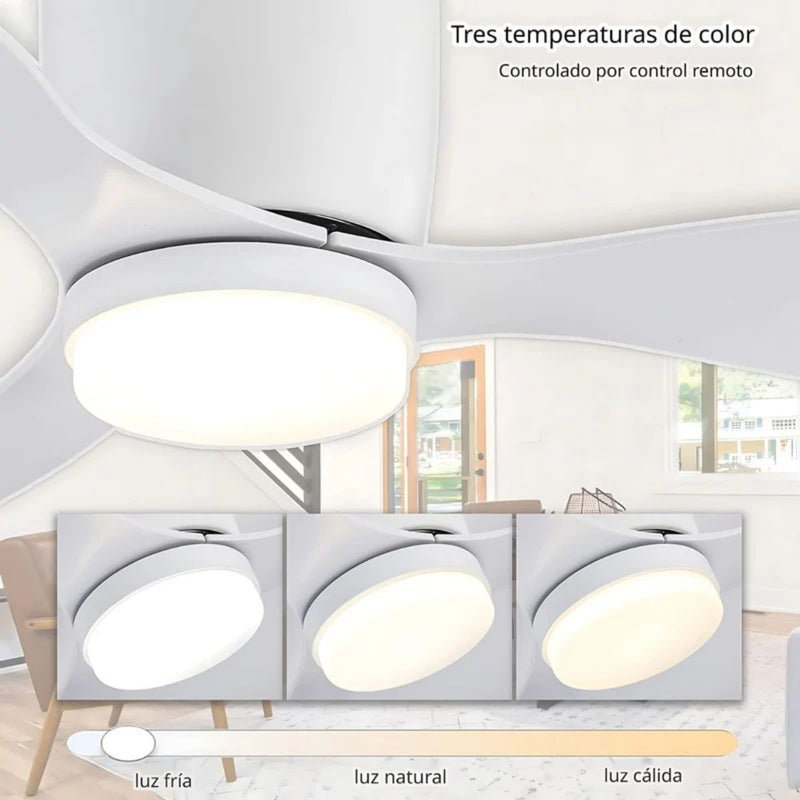 Abanico De Techo Con Lámpara. 3 Tonos De Luz. 42" Ventilador Con Control Remoto. Fan 110V Color Blanco.