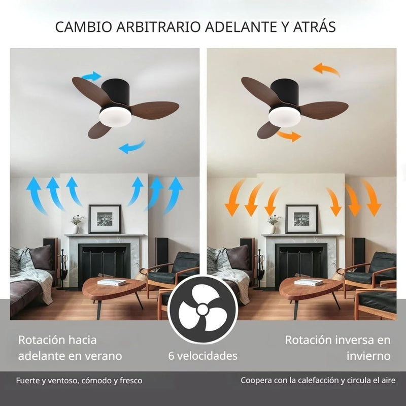 Abanico De Techo Con Lámpara. 3 Tonos De Luz. 25" Ventilador Con Control Remoto. Fan 110V Color Chocolate.
