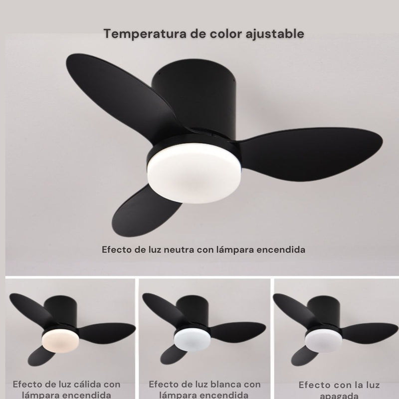 Abanico De Techo Con Lámpara. 3 Tonos De Luz. 25" Ventilador Con Control Remoto. Fan 110V Color Negro.