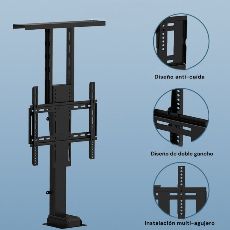 Soporte De TV oculto Con Altura motorizado automático Ajustable 27.9 - 63.4” (71cm  – 1.6 mts) Con Control Remoto. Elevador de TV Automático. Para Monitores 42-70”.