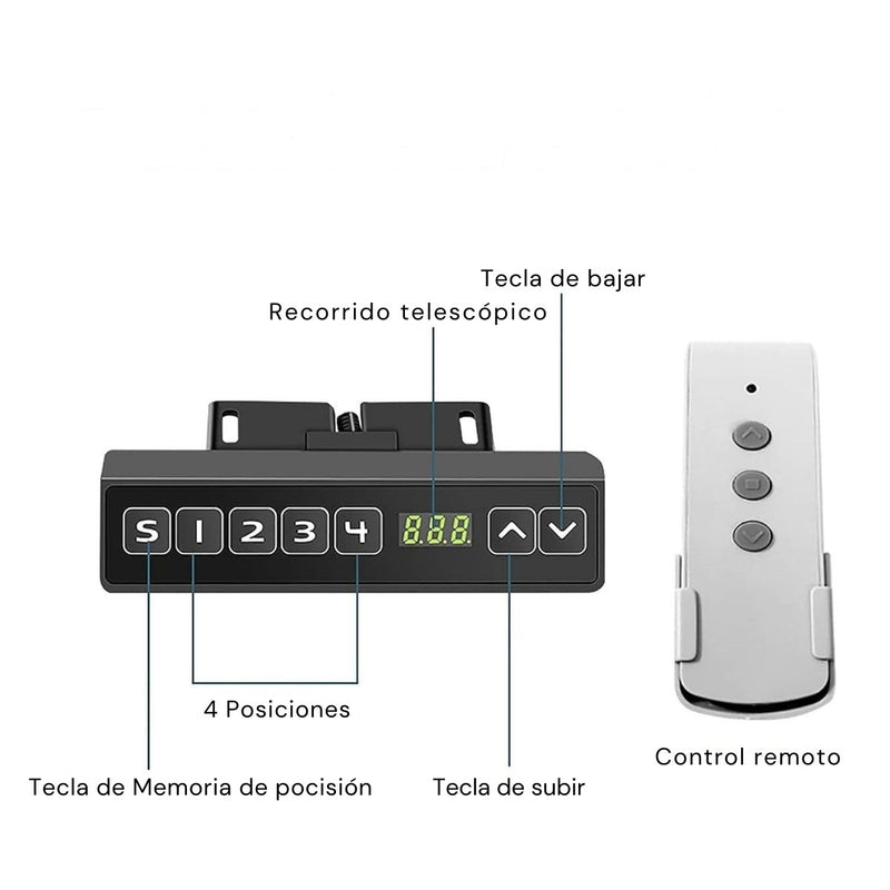 Soporte De TV oculto Con Altura motorizado automático 22.6 - 44.9” (57.5cm  – 1.2 mts) Con Control Remoto. Elevador de TV Automático. Para Monitores 42-70”.