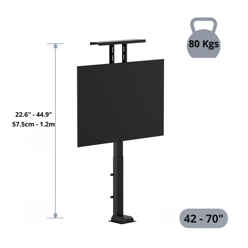 Soporte De TV oculto Con Altura motorizado automático 22.6 - 44.9” (57.5cm  – 1.2 mts) Con Control Remoto. Elevador de TV Automático. Para Monitores 42-70”.