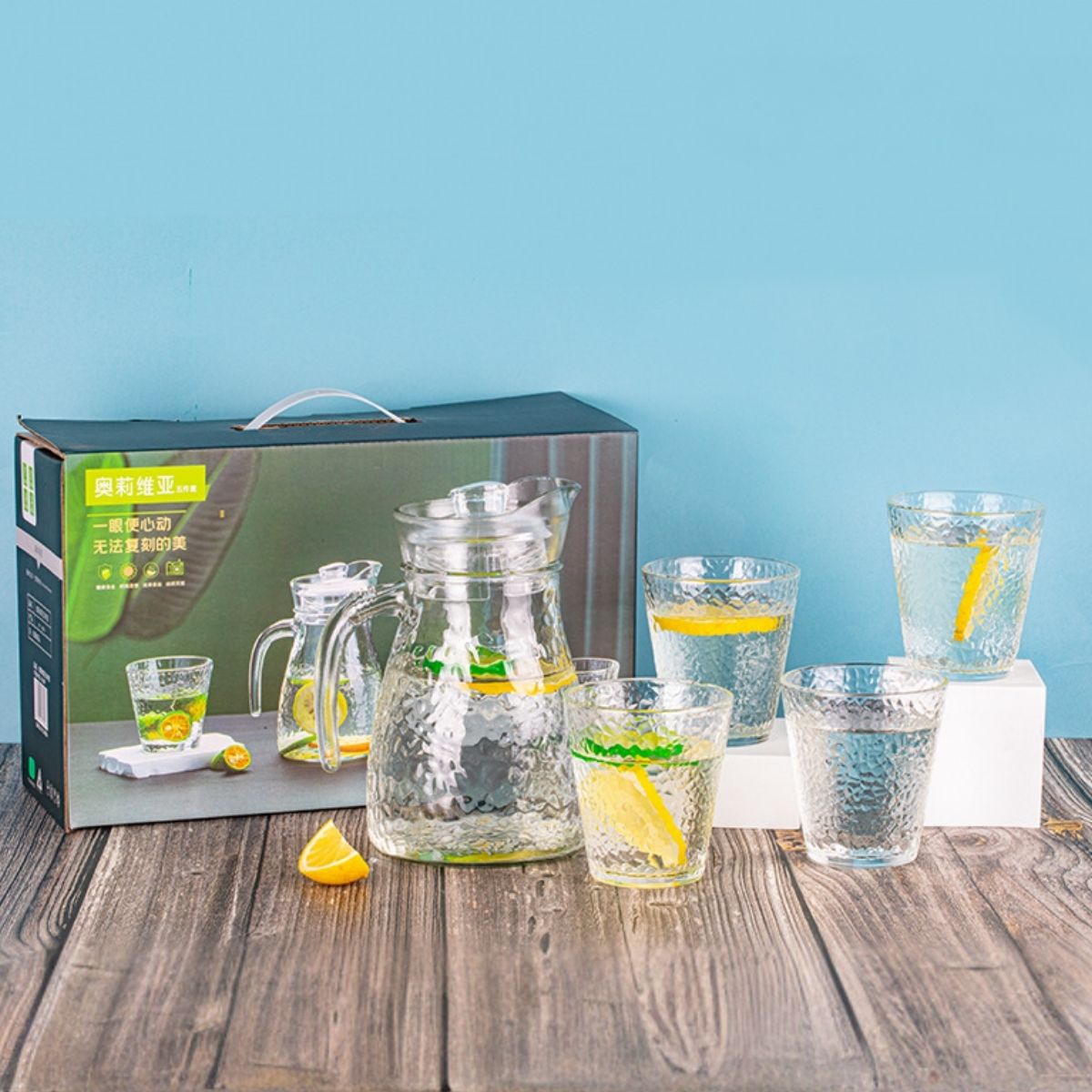 Jarra De Vidrio 1L Y Vasos 200 ml (4 Unds)