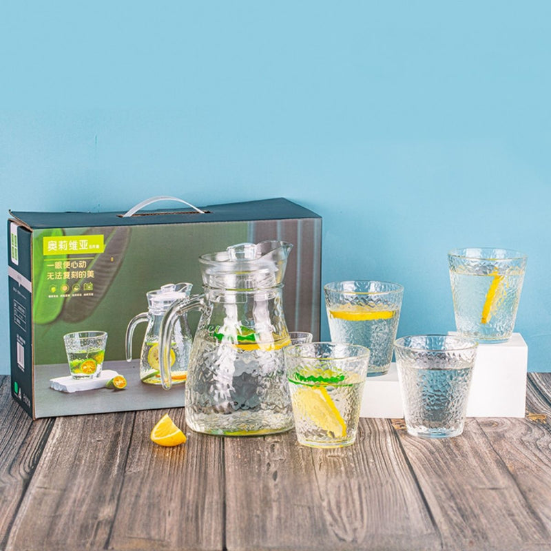 Jarra De Vidrio 1L Y Vasos 200 ml (4 Unds)