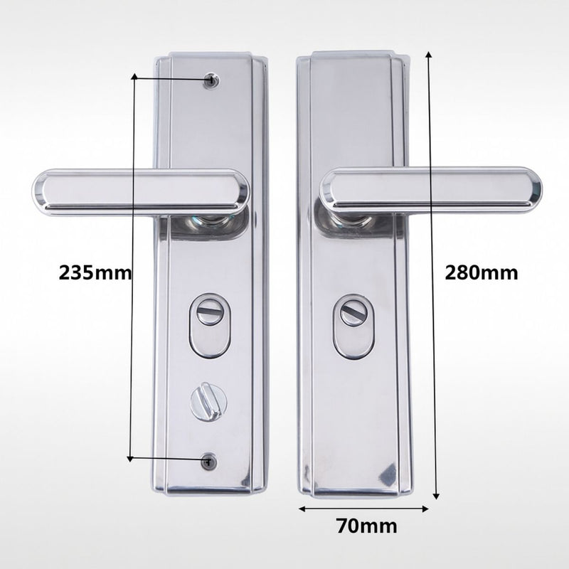 Manija (Chapa) De Puerta de seguridad De Doble Tracción. Tirador Doble Resorte Con Placa De Acero Inoxidable 280x70mm. Distancia entre orificios 235mm. Plateado (No Incluye Cerradura)