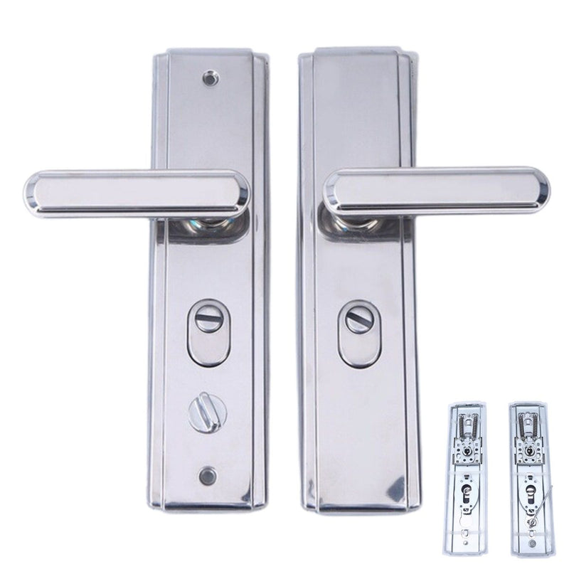 Manija (Chapa) De Puerta de seguridad De Doble Tracción. Tirador Doble Resorte Con Placa De Acero Inoxidable 280x70mm. Distancia entre orificios 235mm. Plateado (No Incluye Cerradura)