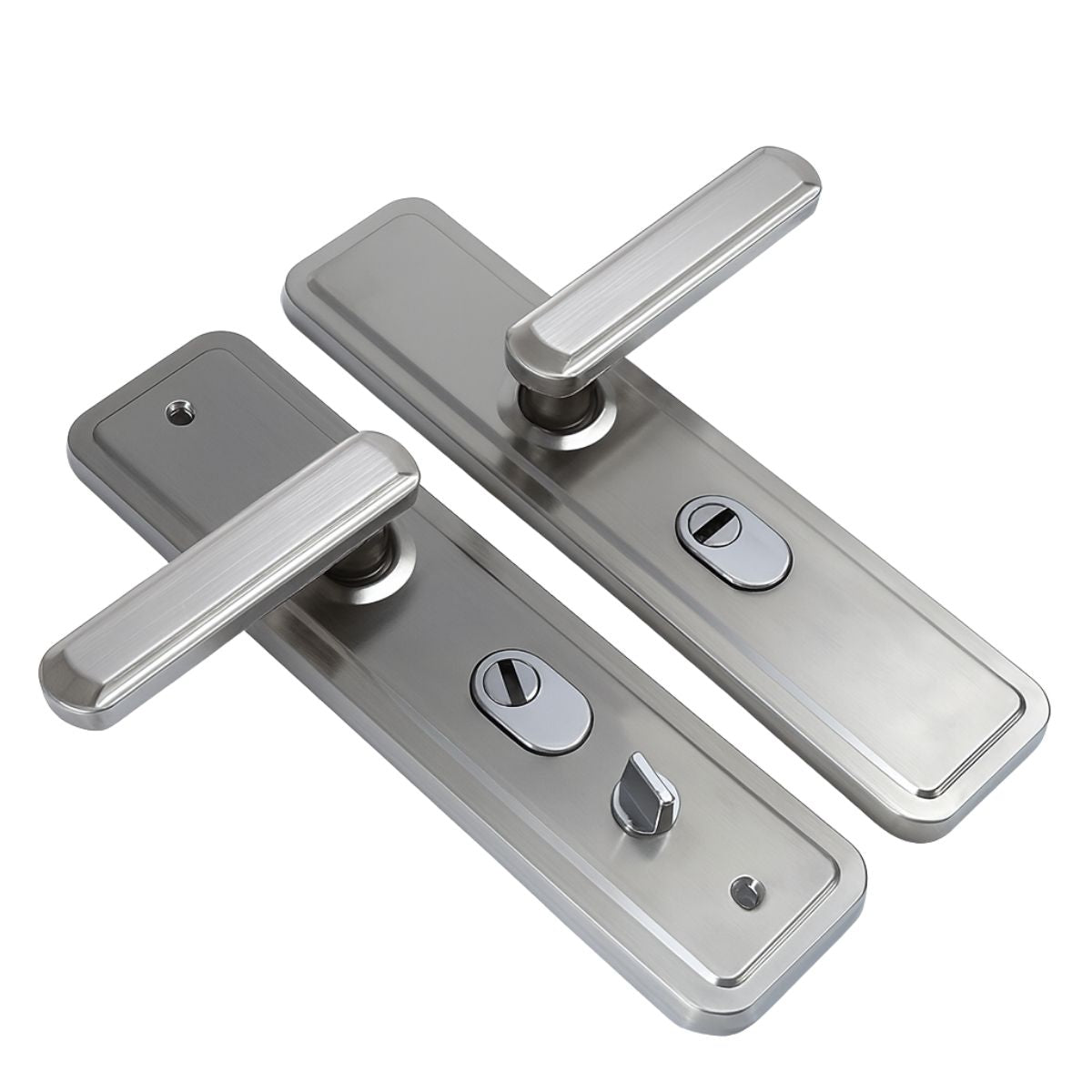Manija (Chapa) De Puerta De Doble Tracción. Tirador Doble Resorte Con Placa De Acero Inoxidable 280x70mm. Distancia entre orificios 235mm. Plateado (No Incluiye Cerradura)
