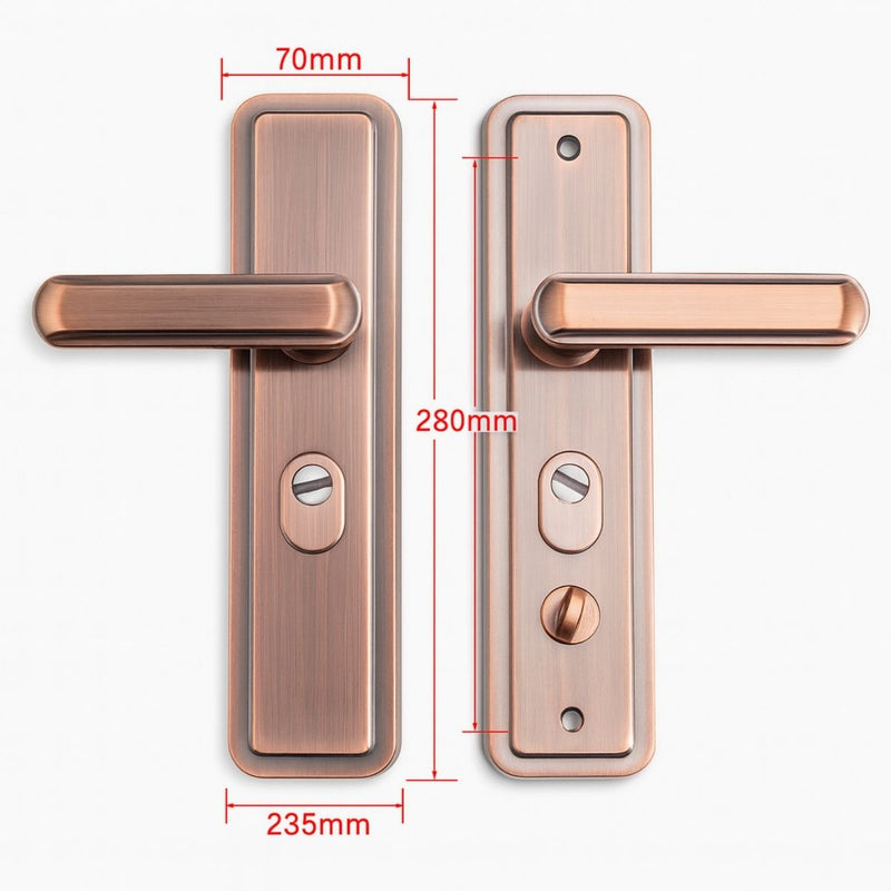 Manija (Chapa) De Puerta De Doble Tracción. Tirador Doble Resorte Con Placa De Acero Inoxidable 280x70mm. Distancia entre orificios 235mm. Bronce (No Incluye Cerradura)