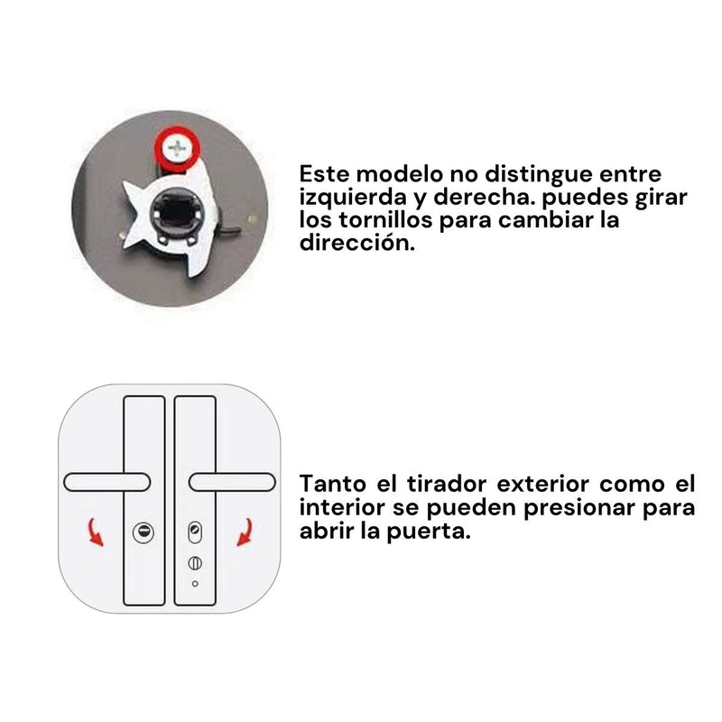 Manija De Puerta Móvil Doble (Interior Y Exterior) Antirrobo De Alta Seguridad Para Puertas De 7 Cm.  Apertura Izquierda o Derecha. Color Negro.