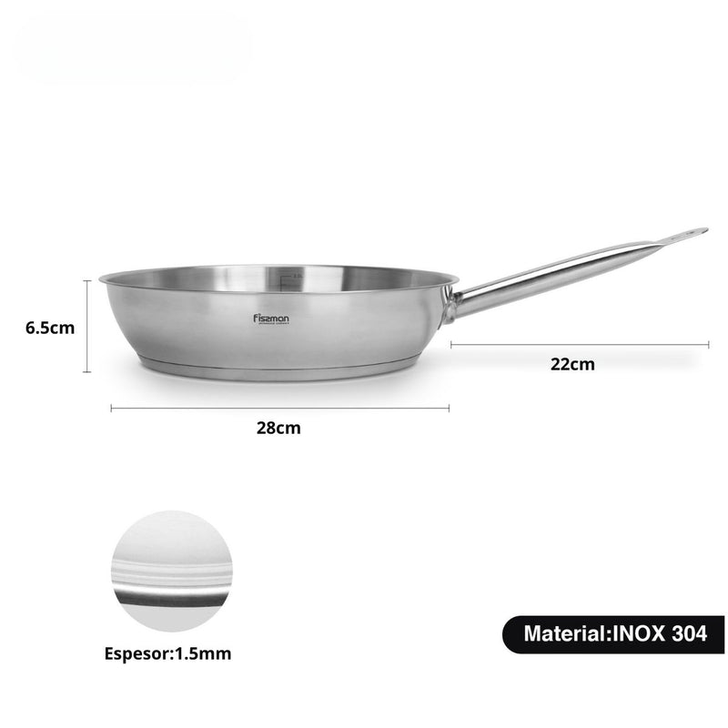 Sartén Profesional De Acero Inoxidable Inox 304. 11” (28 cm).