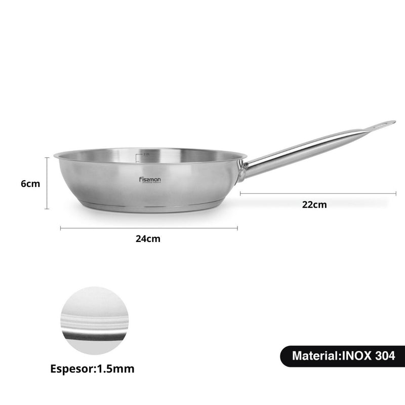 Sartén Profesional De Acero Inoxidable Inox 304. 9.5” (24 cm).