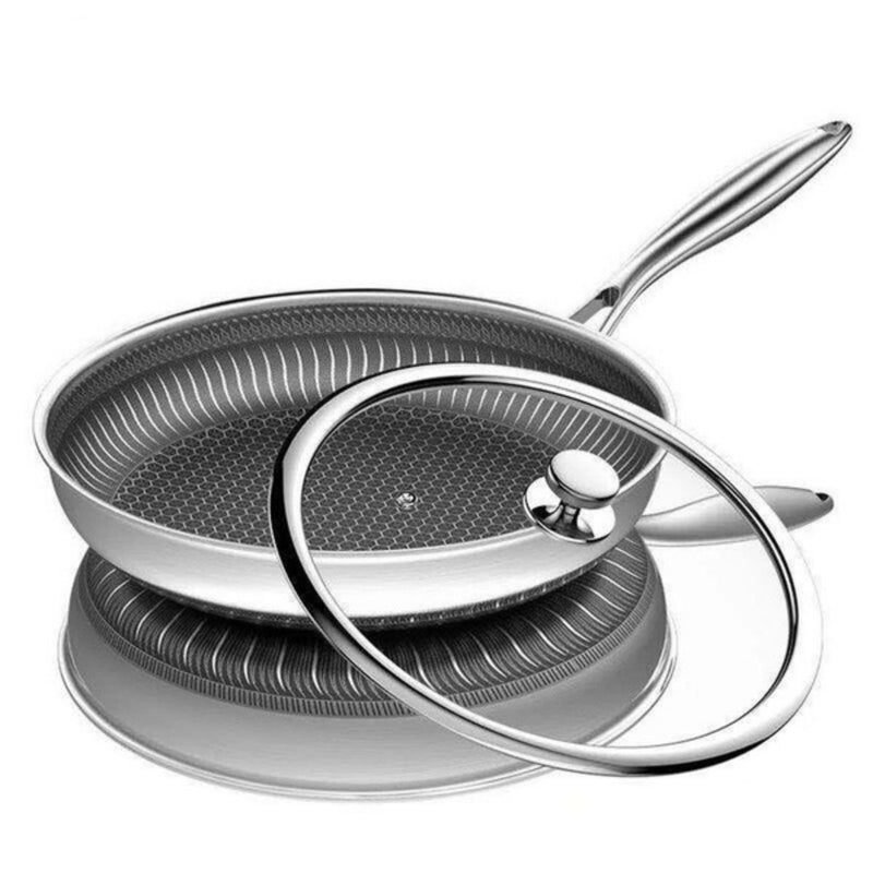 Sartén Antiadherente De Acero Inoxidable 316 Con Tecnología Panal Con Tapa. 11” (28cm).