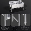 Fregadero Industrial Doble De Acero Inoxidable. 201 150x70x80cm. Profundidad tina 40 cm. Medida tina 65x52cm