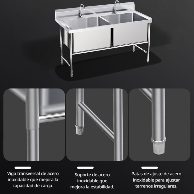 Fregadero Industrial Doble De Acero Inoxidable. 201 100x60x80cm. Profundidad 40 cm. Medida tina 41x40cm