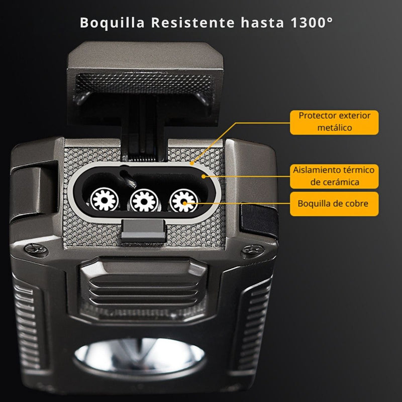 Encendedor Lighter Multifuncional De Antorcha Para Habanos 5 En 1, con cortador, punzon Triple Antorcha Recargable, Soplete De Butano Para Encender Puros. Zippo