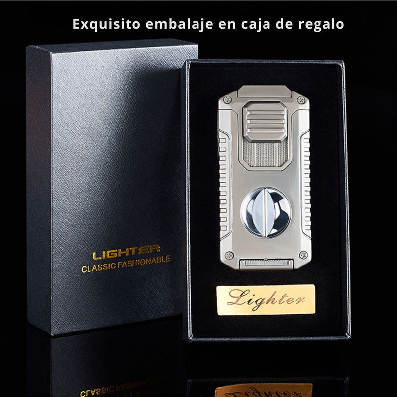 Encendedor Lighter Multifuncional De Antorcha Para Habanos 5 En 1, con cortador, punzon Triple Antorcha Recargable, Soplete De Butano Para Encender Puros. Zippo
