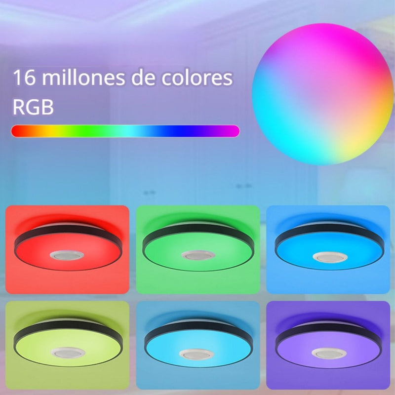 Lámpara De Techo Led Inteligente RGB Con Bocina Wifi Bluetooth Con Control Remoto Y App Tuya 36W 11.8” (30cm). Cobertura 5-10m².