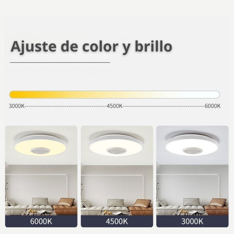 Lámpara De Techo Led Inteligente RGB Con Bocina Wifi Bluetooth Con Control Remoto Y App Tuya 36W 11.8” (30cm). Cobertura 5-10m².